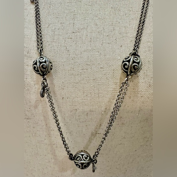 Brighton Contempo Filagree Ball & crystal long silver necklace and earring set - Picture 3 of 9